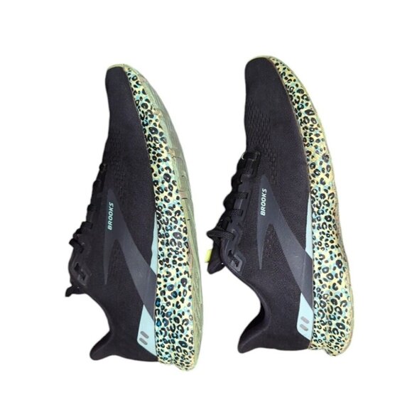 Brooks Womens Sz 11 Sneakers  Launch 8 Black Teal Electric Cheetah Running Shoes - Picture 6 of 9